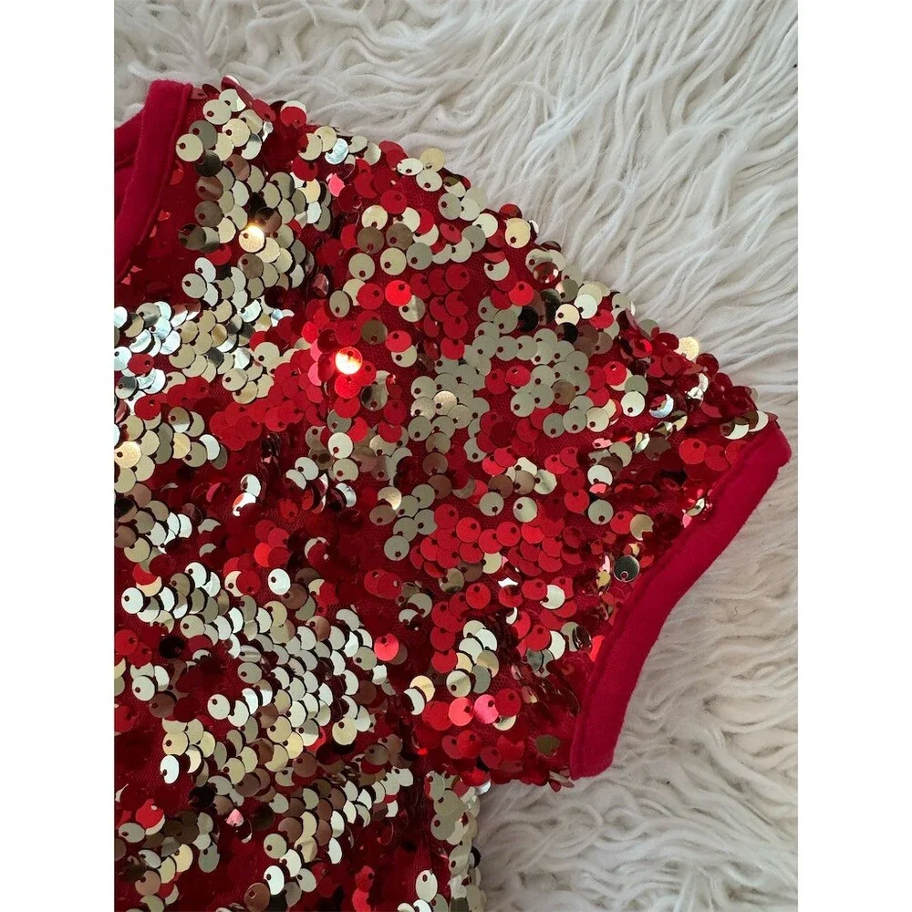 Wonder Nation Girls Dress Size M 7-8 Red Sequin Shift Short Sleeve
